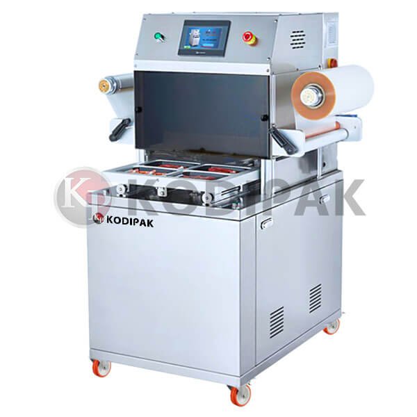 Semi-automatic durian vacuum skin pack machine.