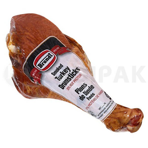 Smoked turkey drumsticks hot water dip tank shrink packaging