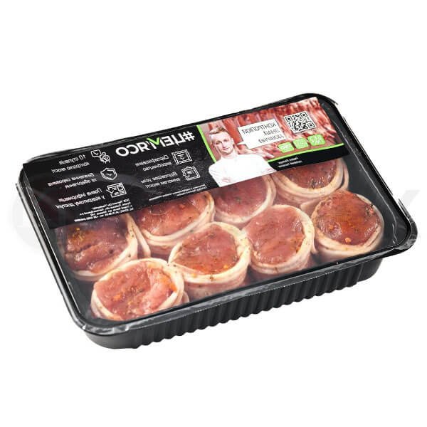 Chilled pork bacon MAP modified atmosphere packaging tray sealing